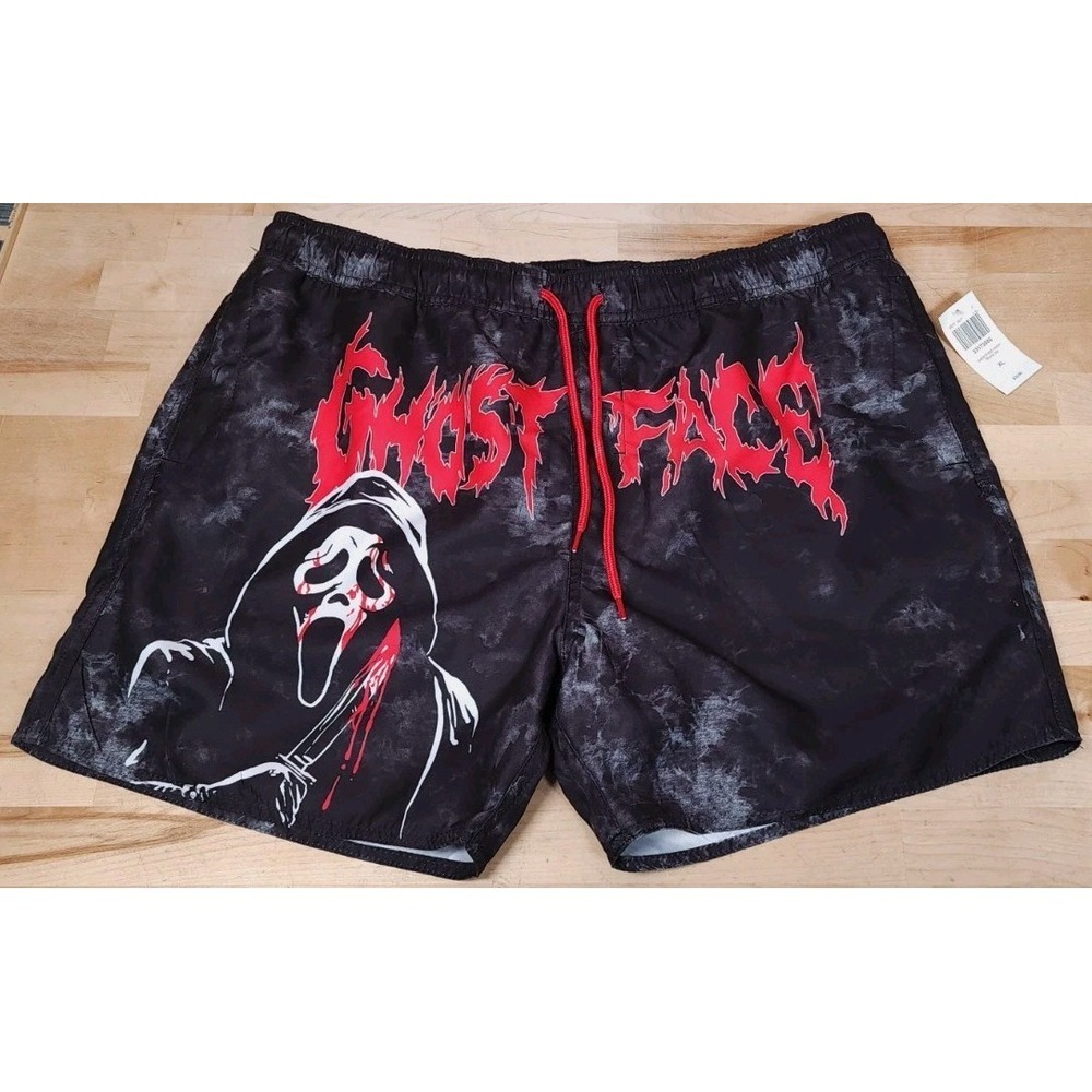 Hot Topic Ghost Face Mens XL Swim Shorts Black Drawstring NEW